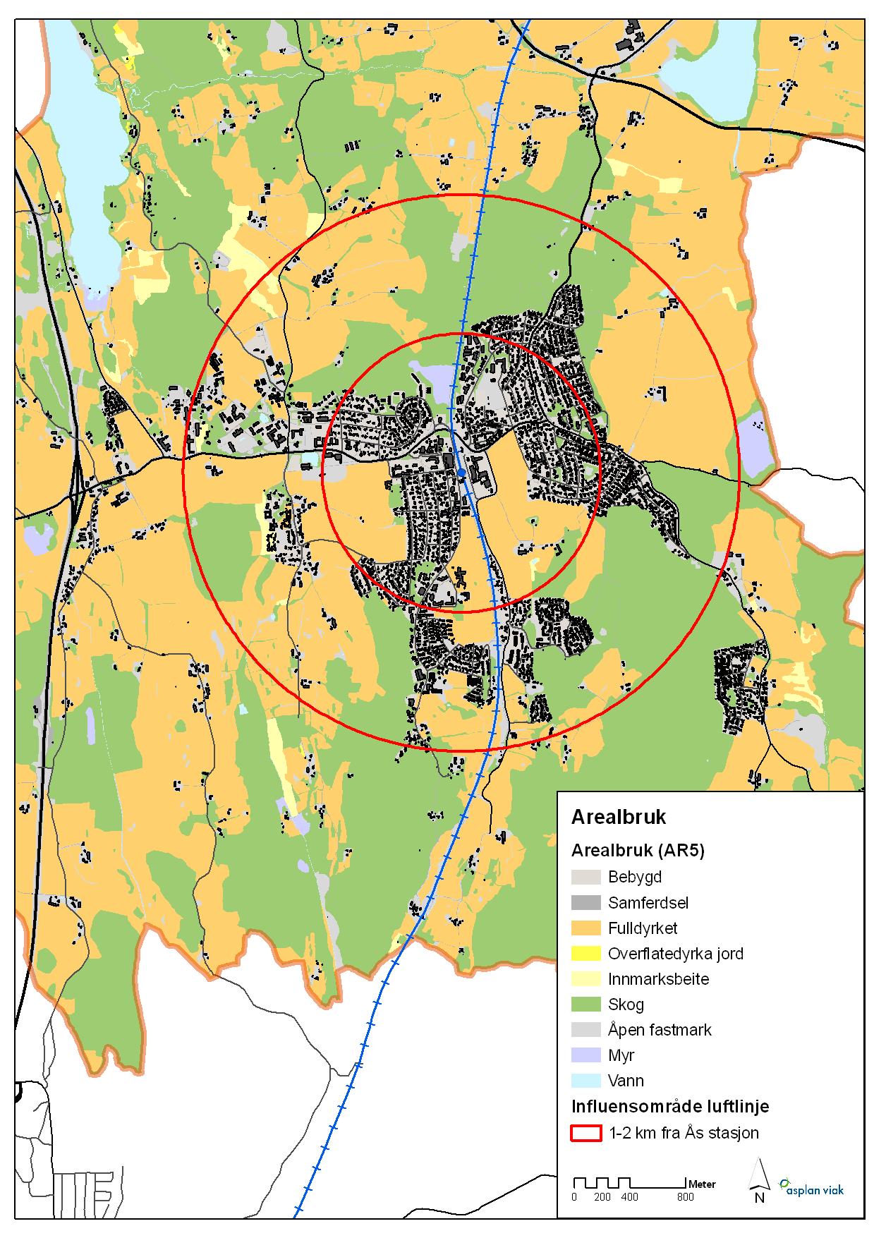 Miljø og samfunnsregnskap for fortetting ved stasjonsnære jorder 35 4.2 Arealbruk og tetthet i Ås sentrum 4.2.1 Arealbruk Figur 4.