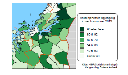 Noen tjenester finnes i de fleste sentra, mens andre finnes kun i noen få, som da fungerer som region- eller landsdelssentra for akkurat denne tjenesten.