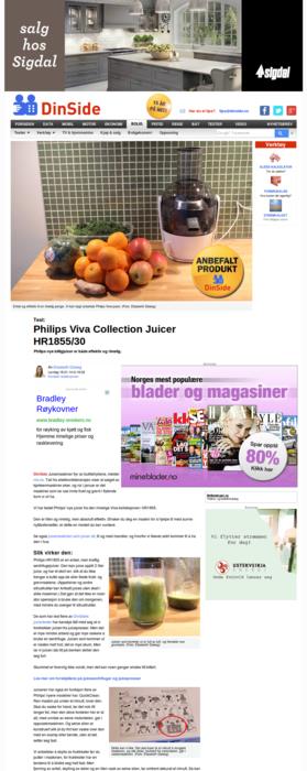 Philips Viva Collection Juicer HR1855/30 DinSide, 18.01.2014 15:02 (Oppdatert 18.01.2014 18:15) Elisabeth Dalseg Philips nye billigjuicer er både effektiv og rimelig.