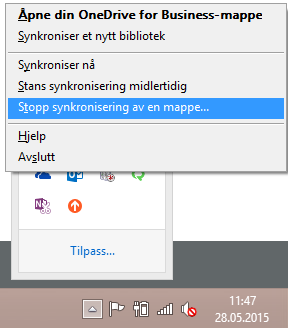 Oppgave 5 Stoppe synkronisering av dokumentbibliotek (IKKE MAC) Formålet med synkronisering av bibliotek til lokal PC er å gi deg som bruker mulighet til å