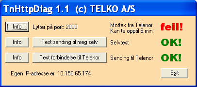 5.1 Test av IP-forbindelsen Før installasjonen av selve programvaren bør man sjekke om IP-forbindelsen mellom Bedriften og Telenor er satt opp riktig.