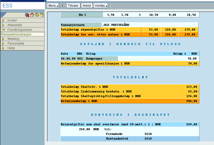 14. Simuler resultat Det siste du må gjøre er å simulere resultatet fra reiseregningen som du har laget.