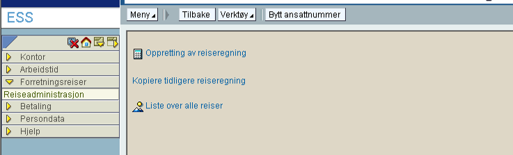 7. Registrere en reiseregning i ESS Trykk på Forretningsreiser 8.