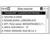 Navigering 75 Lagre-menyen vises, se "Lagre en adresse i adresseboken eller i my POIs-minnet" nedenfor. Velge en adresse fra adresseboken Trykk på DEST-knappen, og velg Adressebok.