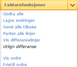 Flere fakturalinjer på samme faktura kan godkjennes ved å trykke Godkjenn alle. Når du har godkjent en faktura blir den borte fra listen din.