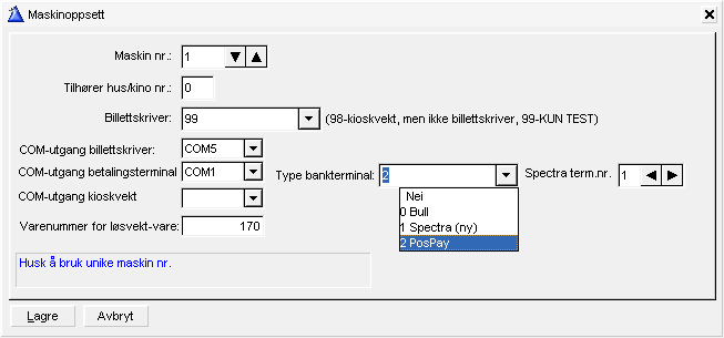 Innstillinger i dxbillett for PosPay Gå ut av selve salgsbildet.