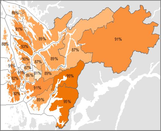 3.2 Tilgang til transporttilbud En oversikt over hovedtrekk ved befolkningens transportmuligheter i Bergensområdet og i de enkelte regionene finnes i Tabell C-6 og Tabell C-7, mens Tabell C-8