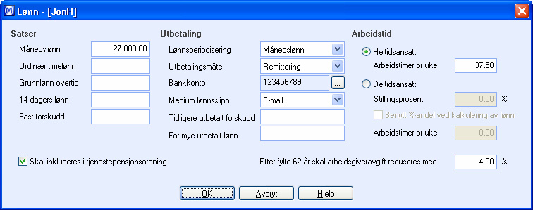 2 INNSTILLINGER FOR TJENESTEPENSJON I PERSONALKORTET Om det skulle være aktuelt å ha avvikende innstillinger på enkelte ansatte, settes dette i personalkortet.