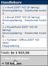 Kjøp av kurs Når du har funnet det kurset du ønsker å kjøpe, må du legge det i handlekurven. Dette kan gjøres direkte fra resultatlisten eller fra den detaljerte beskrivelsen av kurset, se Figur H.