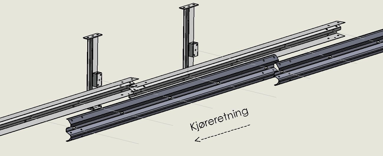 Figur 1. overlappende skjøt føringsskinner 6.5. Panel plassering og montering Alle horisontale paneler blir festet til brakett med M16x40 bolt. Brakett festes til stolpe med M16x40 bolt.