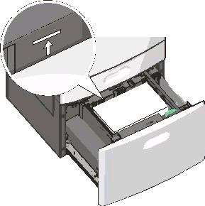 4 Legg i papiret med utskriftssiden opp. Kontroller at papiret er under maksimumslinjen som går langs kanten av papirskuffen.