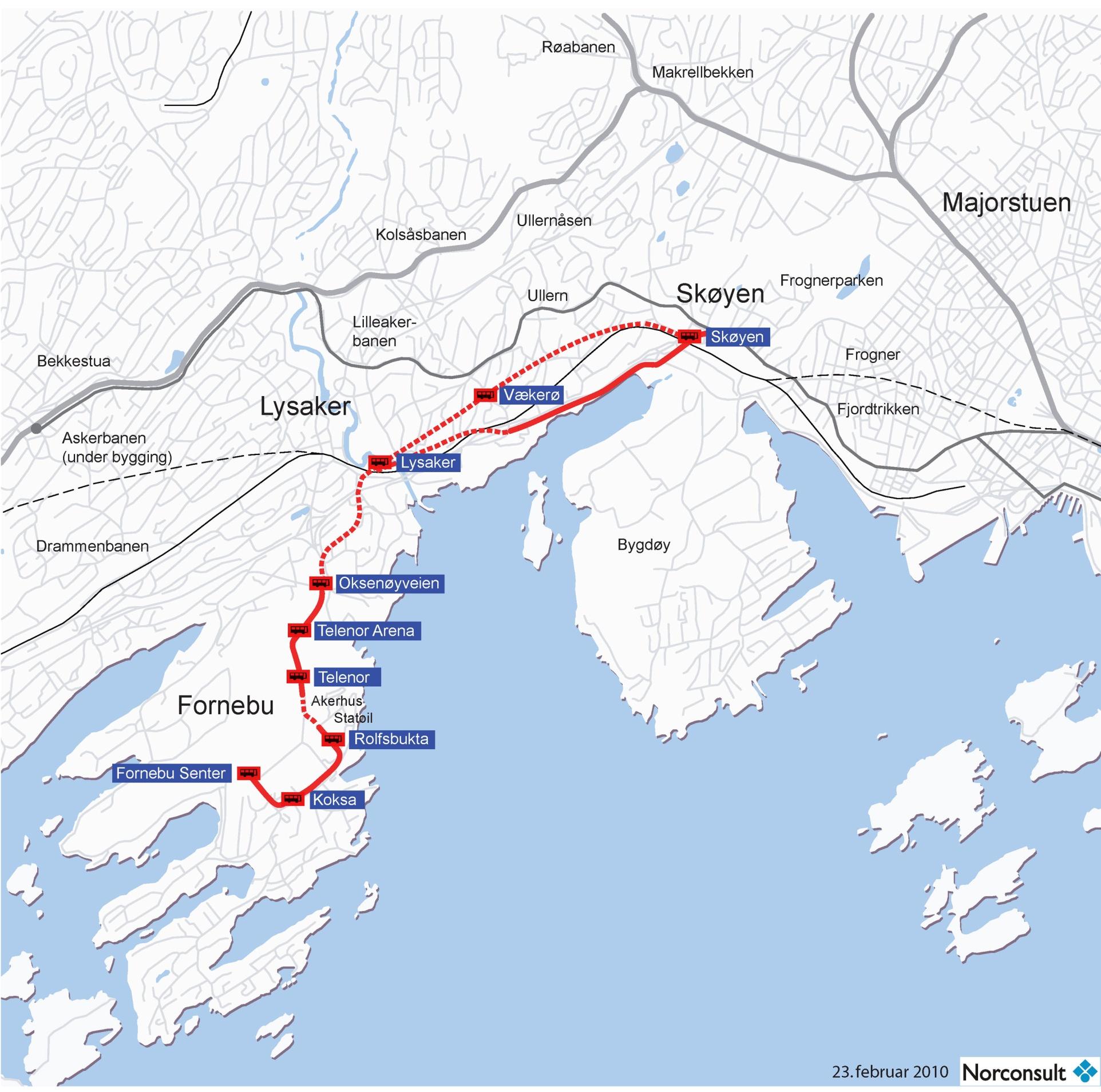 Trasé gjennom sentrum: Vurdere egen busstunnel for økt kapasitet.