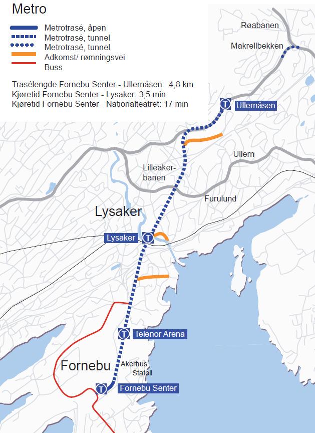 Metro via Ullernåsen Krever systemutredning og omprioritering av planlagt bruk av fellestunnelens kapasitet.