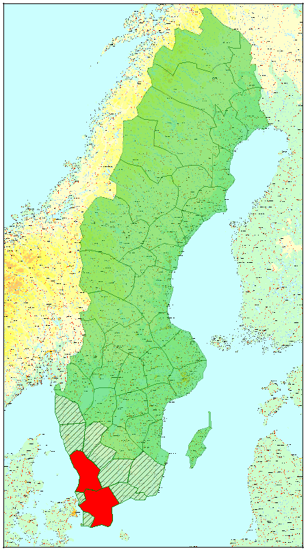 Status i Sverige med arbeid for seks signalpakker for digitalfjernsyn Grønt: Områder med frekvensressurs for seks signalpakker under 790 MHz Rødt: Områder som mangler
