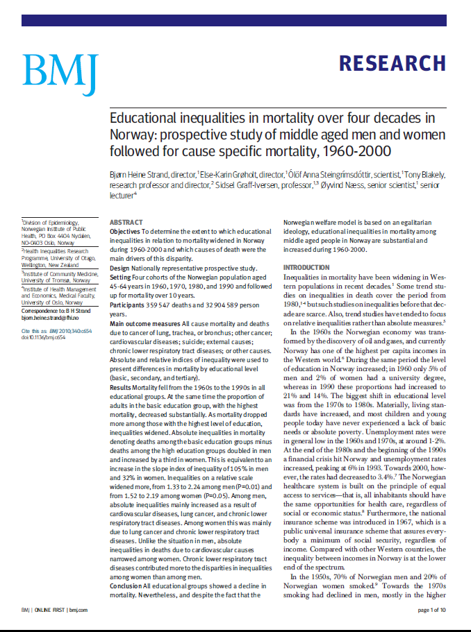 Strand BH et al, BMJ 2010