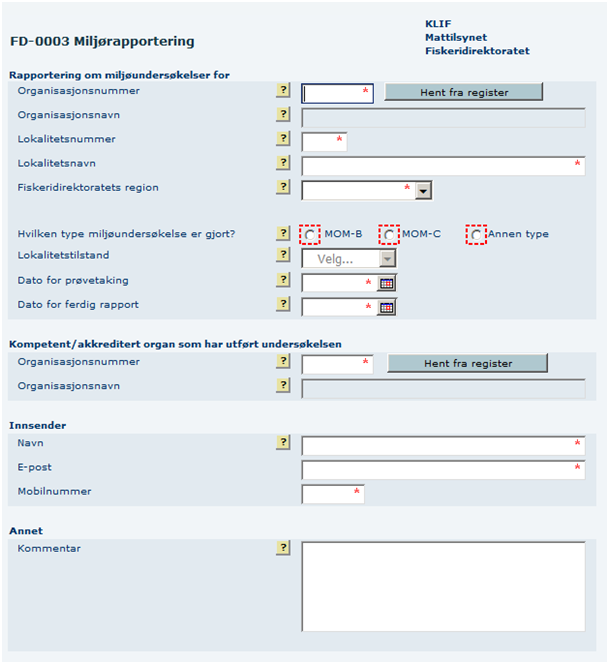 Nytt rapporteringssystem for miljøundersøkelser Obligatorisk å rapportere inn MOM- B via Altinn senest en måned fra feltdato Nytt skjema gir mulighet til å