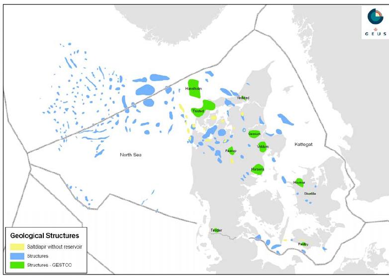 Figur 60: Kart over geologiske strukturer i Nordsjø- og Kattegatområdet.