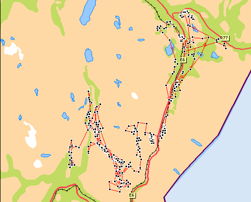 Figur 4. Bevegelsen til reinsimle med radiobjelle på Saltfjellet i perioden januar-august 2010. Andre driftsmessige fordeler med radiobjellene er at det er lettere å finne igjen viktige dyr (f.