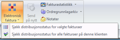 Når faktura er sendt fra fakturaavsender, vil status være Faktura sendt til Visma AutoInvoice. Når du har sendt faktura via Visma AutoInvoice kan du oppdatere status på sending til fakturamottaker.