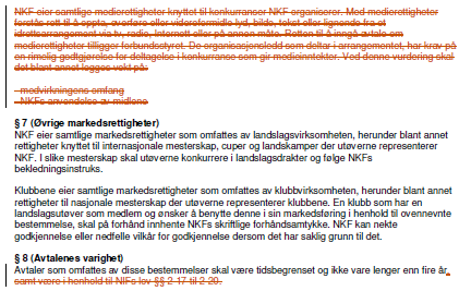 Etter endringene vil NKFs markedsbestemmelser lyde slik; Markedsbestemmelser Tingvedtatt 06.06.2004 sammen med øvrige lover.