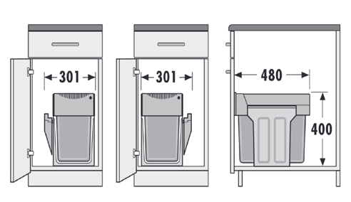 Krever 500mm dybde XXL 90 Avfallssorterer for skuff 900 cm Artnr: XXL3630901 Hailo XXL avfallsbøtte 18L Artnr: 1094079 Hailo lokk til 18L avfallsbøtte Artnr: 1017519