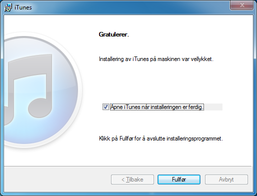 Når bildet under kommer frem, klikker du på Fullfør.