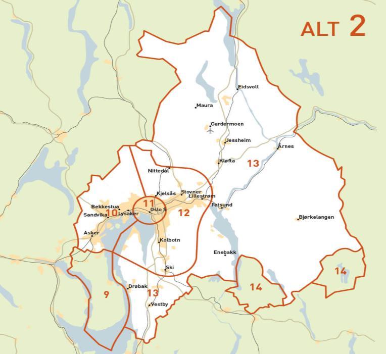 Alt 2 Tett, forstad, spredt Enkeltbillett Flexus kr 20 kr 36 Månedsbillett