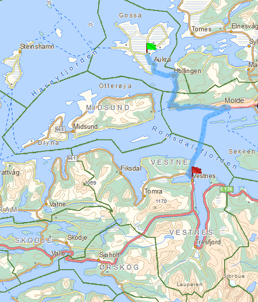 Funksjonelle samfunnsutviklingsområder Aukra, Midsund og Vestnes tilhører samme bo- og arbeidsmarkedsregion, Molde-regionen. De tre kommunene har utpendling til Molde i varierende grad.
