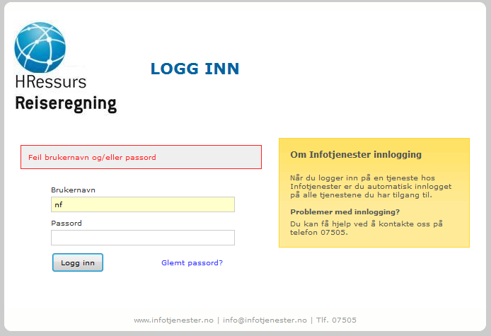 Innlogging Når du logger deg på portalen http://nf.inforeise.no/login.