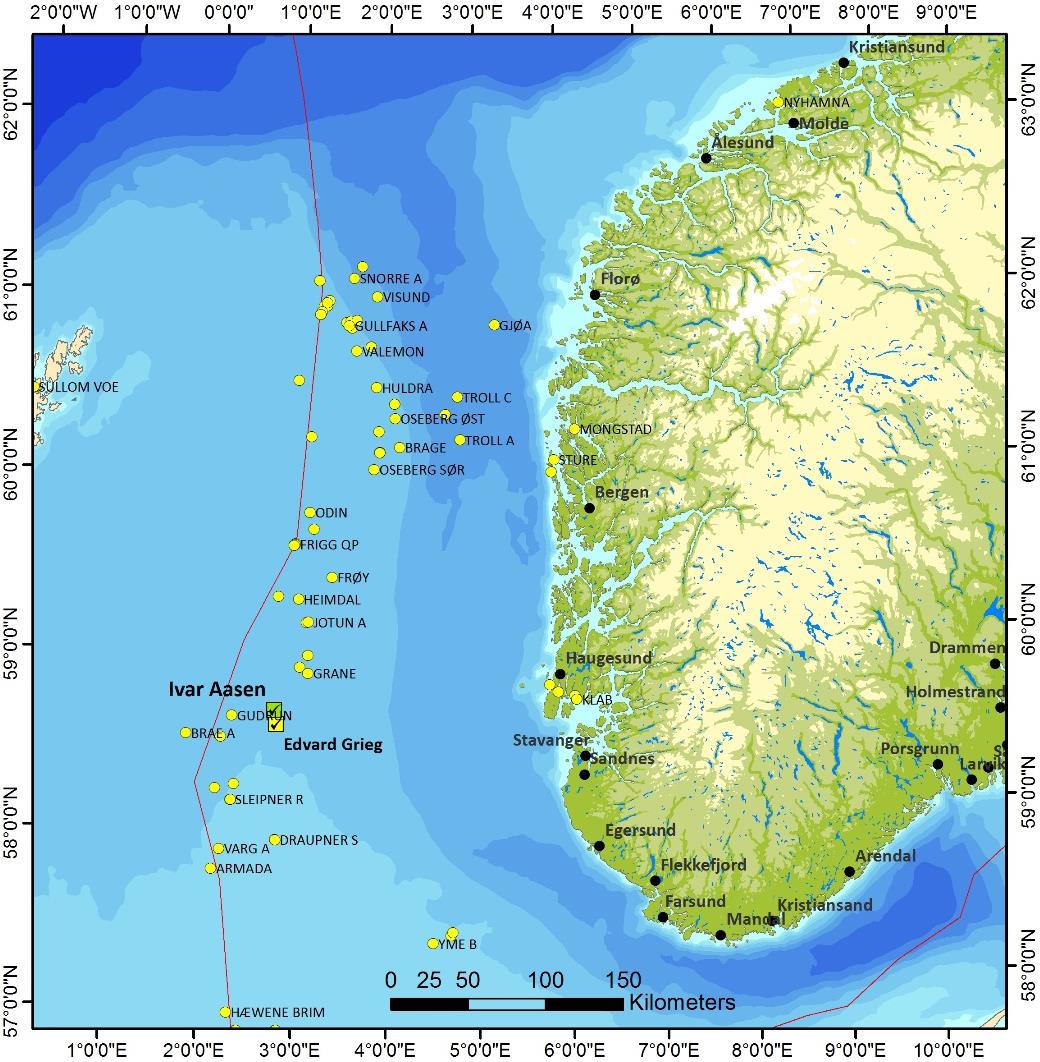 2 Grunnlagsinformasjon 4 av 62 2.1 Ivar Ivar ligger i Nordsjøen ca. 175 km vest for Karmøy, og omlag 10 km nordvest for Edvard Grieg-feltet.