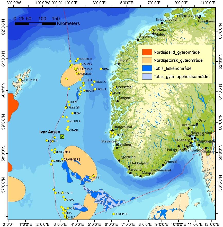 56 av 62 Figur 40. Gytefelt for nordsjøtorsk, nordsjøsild og tobis (Havforskningsinstituttet, ref.