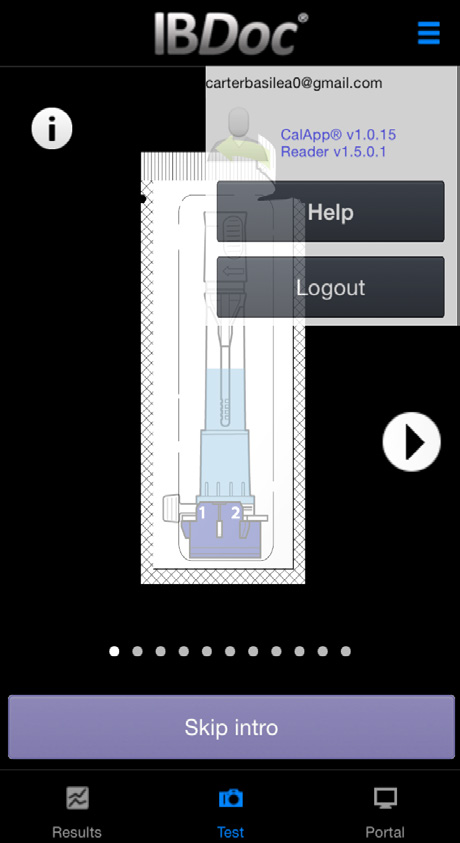 Figur 6: CalApp navigasjonsmeny Første veiviser-skjerm Informasjonstekst (berør