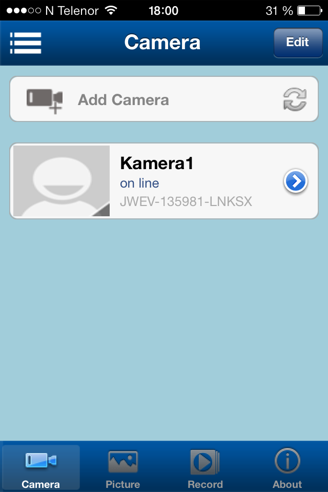 9.4 Kamera vil nå ligge tilgjengelig på hjem-skjermen i appen.