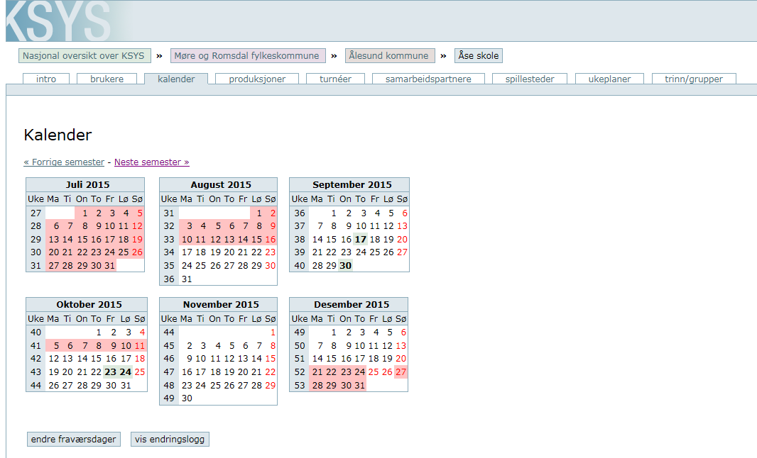 6. KALENDER Når vi legg turnéar har vi ein testfunksjon vi brukar for å oppdage kollisjonar. Difor er kalenderen viktig.