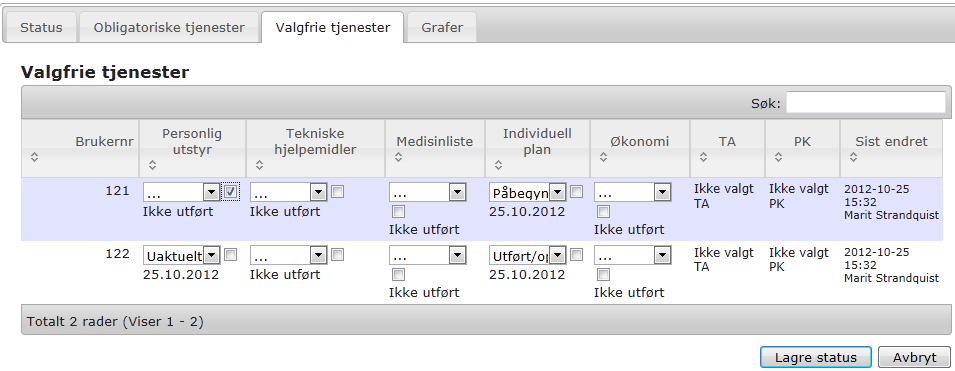 4. Andre tjenester Tjenesteansvarlig vurderer om bruker har behov for en eller flere andre tjenester i tillegg til de obligatoriske. Det registreres om tjenesten er uaktuell.