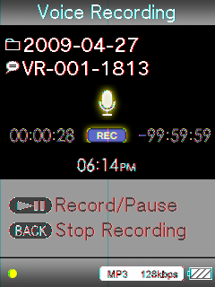 78 Spille inn/lytte til tale Trykk på BACK/HOME-knappen for å stoppe opptaket. Opptaket lagres som en fil "VR-nnn-hhmm* 1 " i mappen [Record] [Voice] [åååå-mm-dd* 2 ].