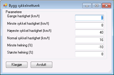 Brukermanual ATP-modellen versjon 10.0 37 2.4 Sykkelnett 2.4.1 Nødvendige data I sykkelnettet tas det hensyn til helningen i vegnettet.