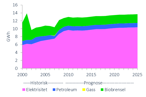 UTVIKLINGSTREKK ENERGIFORBRUK I årets utredning presenteres kun oppdaterte tall for elektrisitet og fjernvarme. Dette er fordi det ikke finnes statistikk for øvrige energibærere fra årene etter 2009.