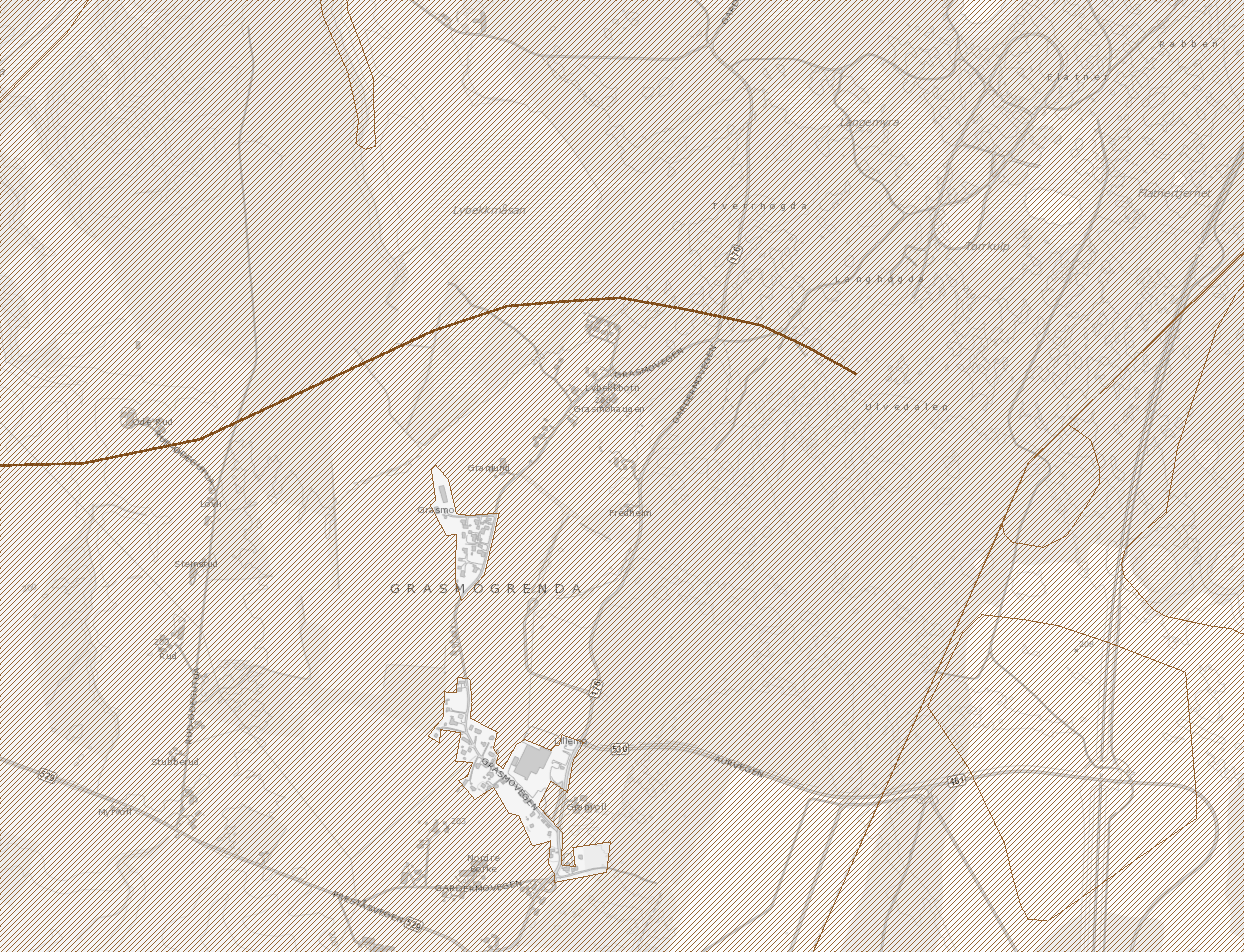 8-(15) GRASMOGRENDA NÆRINGSPARK, FELT N4 Figur 2: Forvaltningsområde for elg samt registrert elgtrekk nord for planområdet markert med brun linje Skogflekken nord i planområdet er, sammen med