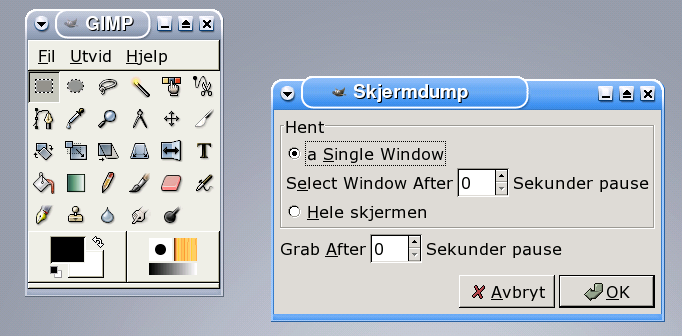 side 10 av 12 Skjermutklipp med Gimp Gimp starter du ved å velge menyen Graphics/Debian/The Gimp. Sørg for å ta opp et annet vindu også, som du skal klippe ut for å inkludere i dokumentet ditt.