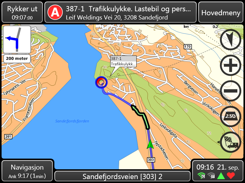 Kartnavigasjon (II) Kartnavigasjon Navigasjon til aktivt oppdrag aktiverer