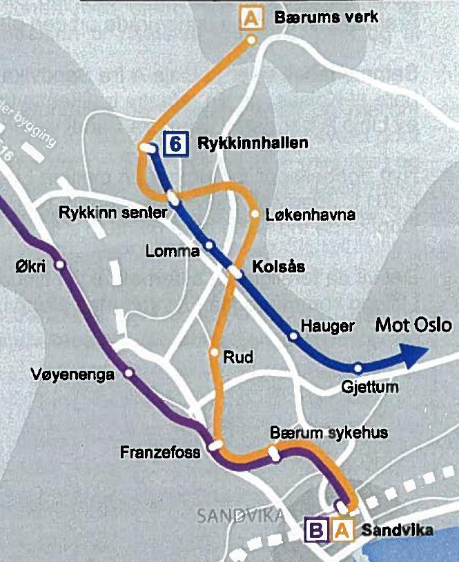 Mulige nye baner: Sandvikabanen Sandvikabanen er utredet av Norconsult for Akershus fylke, Ruter har ikke vært involvert Sandvikabanen går fra Sandvika stasjon via Bærum sykehus til Franzefoss.