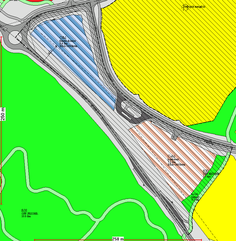 SAMARBEIDSGRUPPAS TILBAKEMELDING OG FØRINGER FOR PLANARBEIDET Planområdet Planområdet tar med feltene Cfk1 (6,4 daa), Cah1 (7,3 daa), areal for bussendestasjon, annen veigrunn mot Høvågveien,