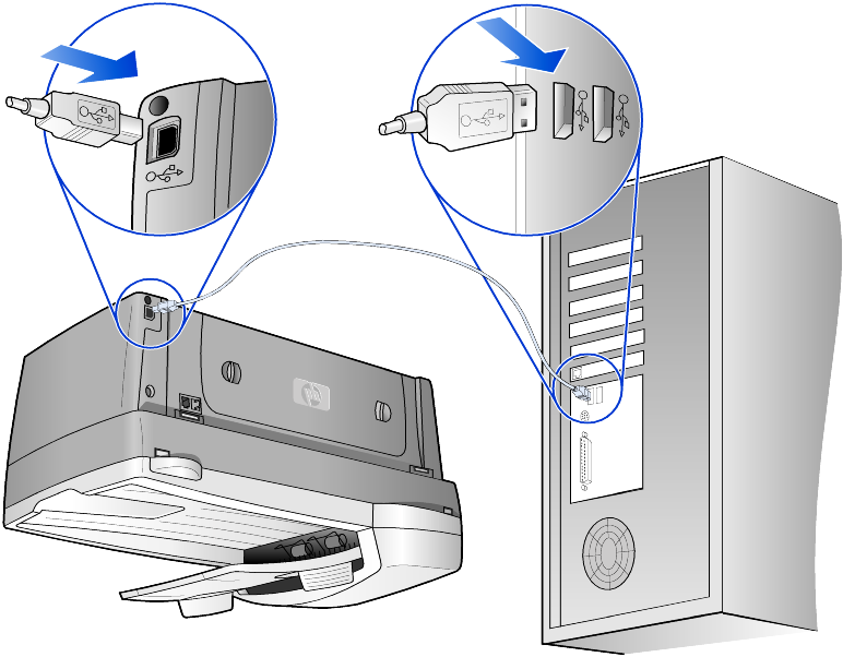 kapittel 8 koble til USB-porten på datamaskinen koble hp officejet til mer enn en datamaskin Hvis PCen inngår i et nettverk og en annen PC i nettverket har en HP OfficeJet tilkoblet seg, kan du bruke