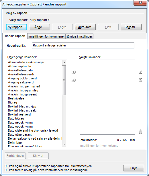 Hurtigregistrering Dette er et alternativ til registrering som beskrevet over. Skjermbildet ligner på et Excel-ark. Du kan raskt legge inn nye anleggsmidler, klarmarkere og overføre til databasen.