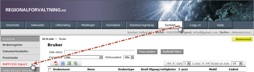 (3) Konverteringsrutine importerer ikke informasjon om innsatsområder, regionale kategorier, data relatert til skreddersøm for enkelte fylker START IMPORTRUTINE For oppstart av importrutine i RF13.