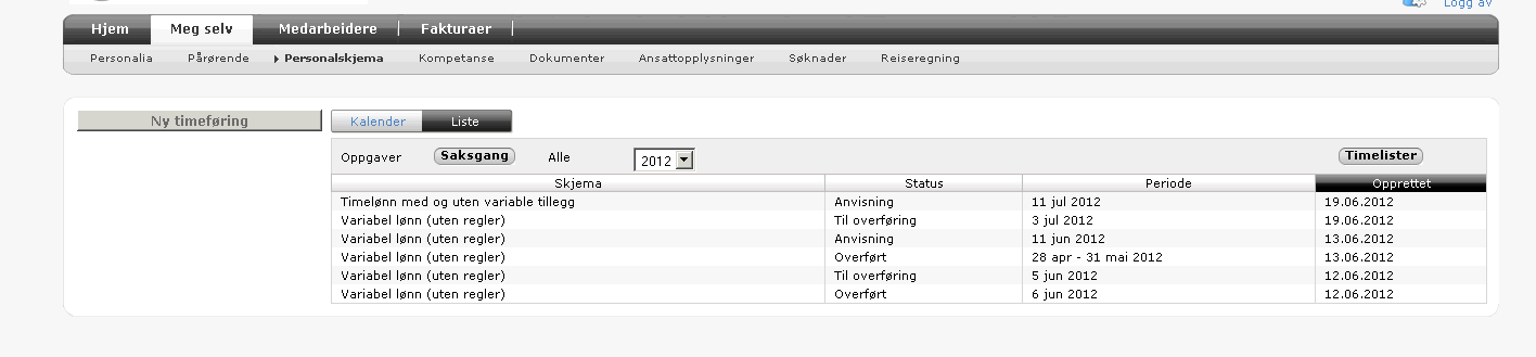 3.4.2 Saksgang Under Saksgang ligger timelister i saksgang. Bildet viser hvilke lister det gjelder og hvor i saksgangen de evt. ligger. 3.4.3 Alle Knappen Alle