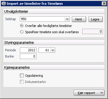 5 WINDOWS-RAPPORTER 5.1 Import av timelister fra Timelønn Denne rapporten genererer variable. Variabelpostene blir merket med Web, slik at det er enkelt å skille dem ut fra andre variable.