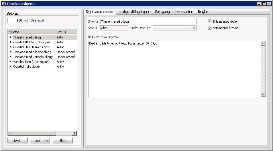 2 TIMELØNN GRUNNDATA I WINDOWS 2.1 Skjema Det er to alternative skjematyper. Skjema med faste regler for utbetaling av timer, tillegg og overtid.