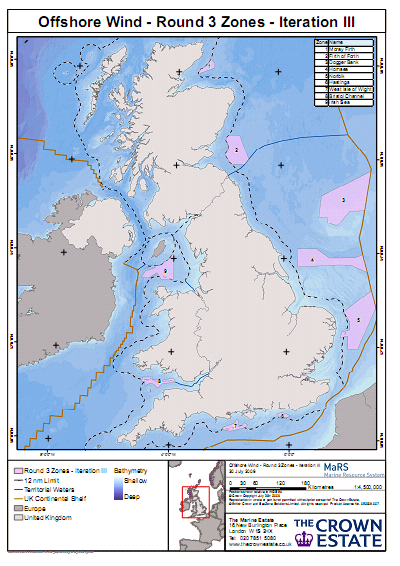UK - et attraktivt marked for offshore vindkraft Har inndelt kysten i soner - Tildelinger i 2001 0g 2003 - Runde 3 2008/2010 omfatter 9